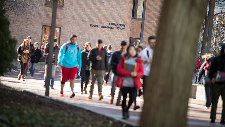 Students walking on campus