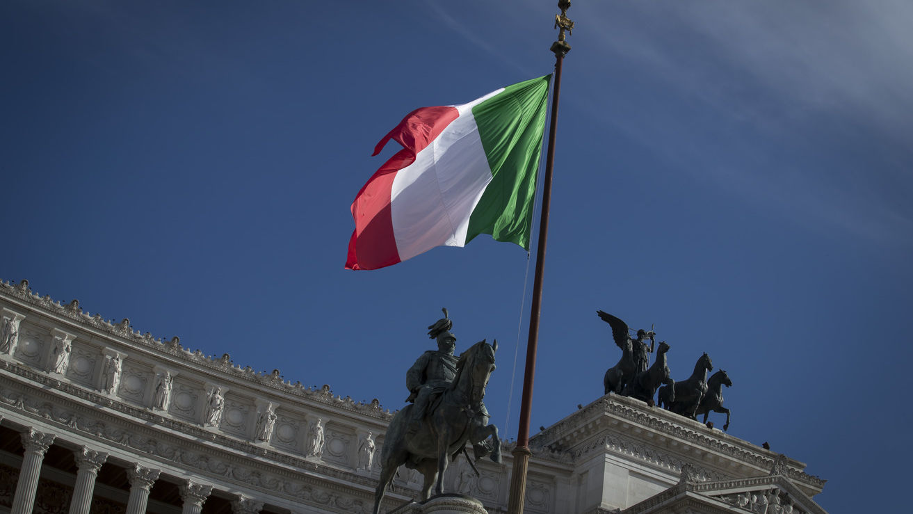 The Italian flag flying in Rome.