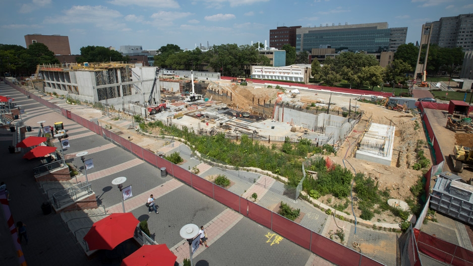 Aerial look at the construction site of Temple’s new library