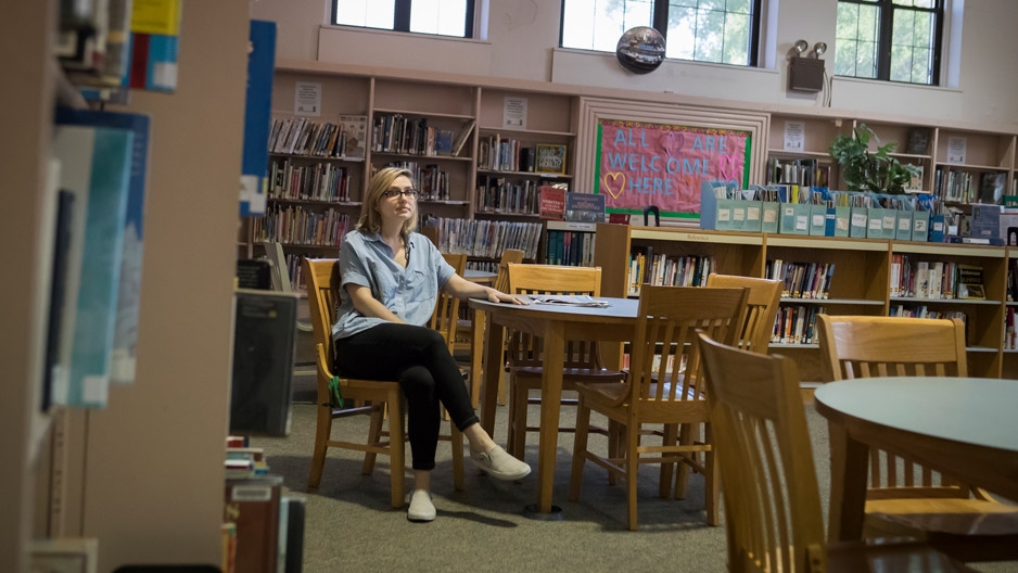 Chera Kowalski, a Temple graduate, inside McPherson Square Library.