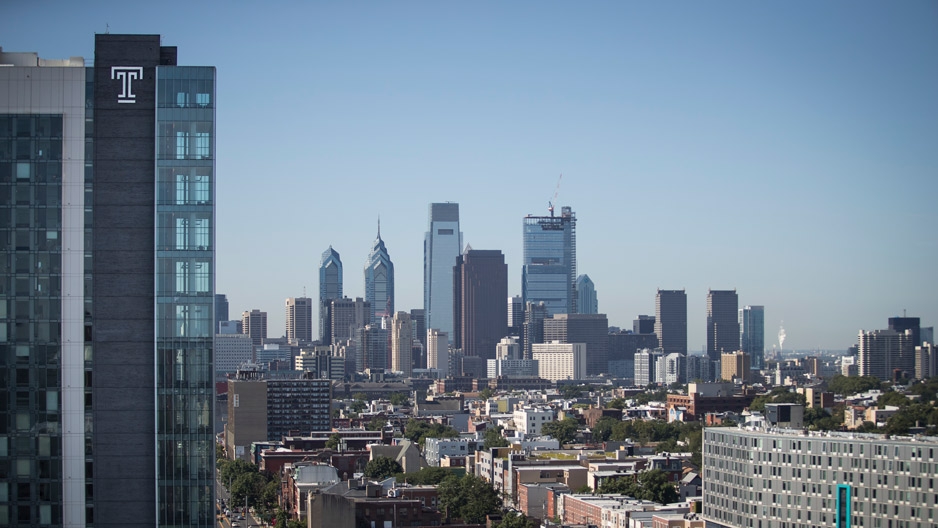 A view of Center City Philadelphia with Temple’s Morgan Hall in the foreground