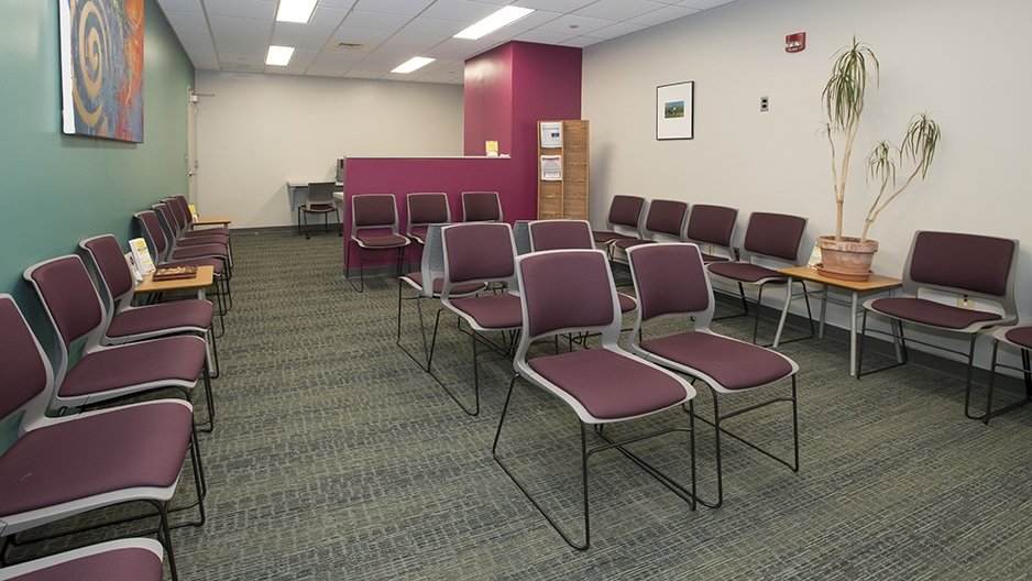 Chairs filling the lobby of the new Tuttleman Counseling space