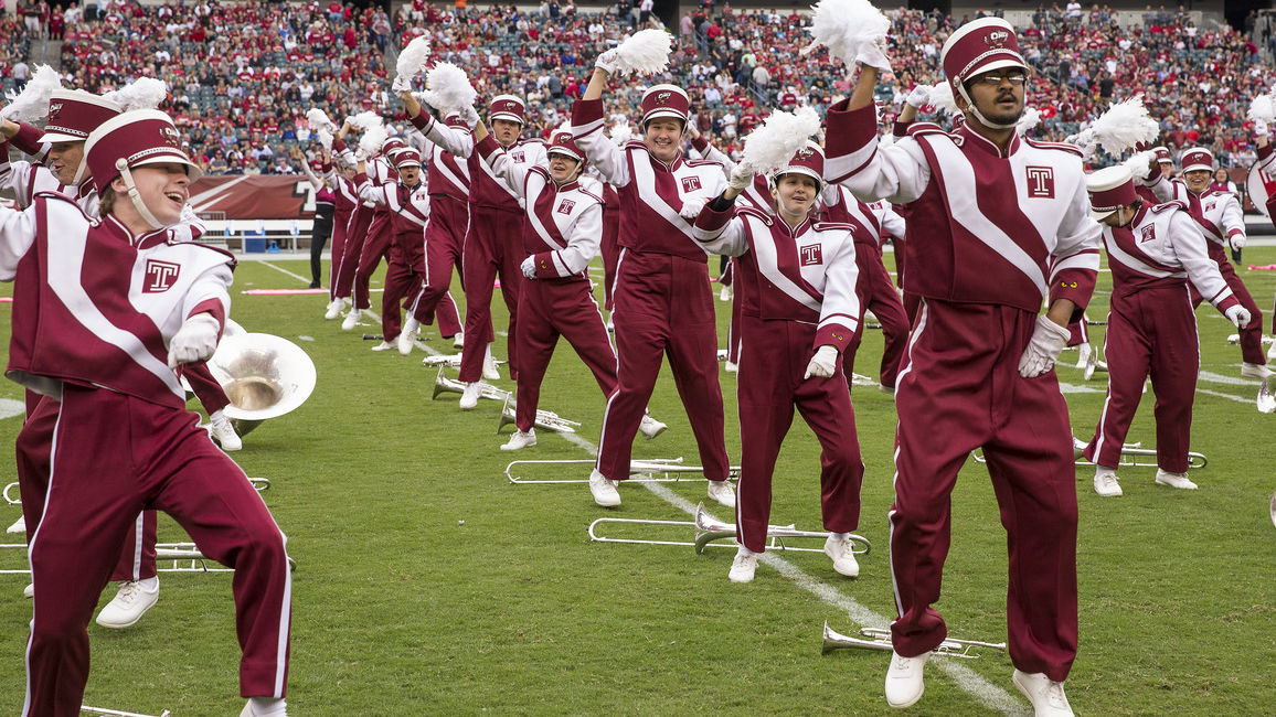 Diamond Marching Band members perform at the Linc