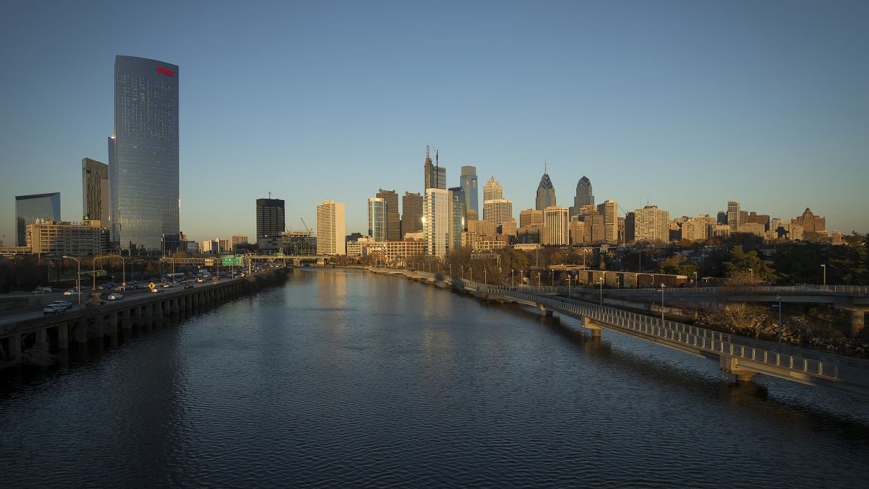 Philadelphia skyline pictured.