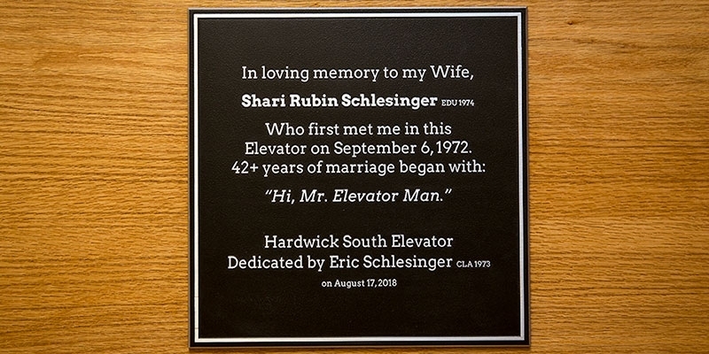 Shari Schlesinger memorial plaque in Hardwick Hall