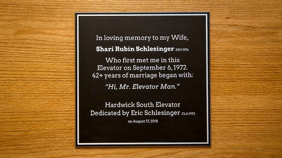 Shari Schlesinger memorial plaque in Hardwick Hall