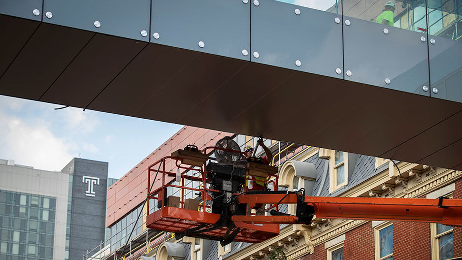 Man working on construction at Fox skywalk