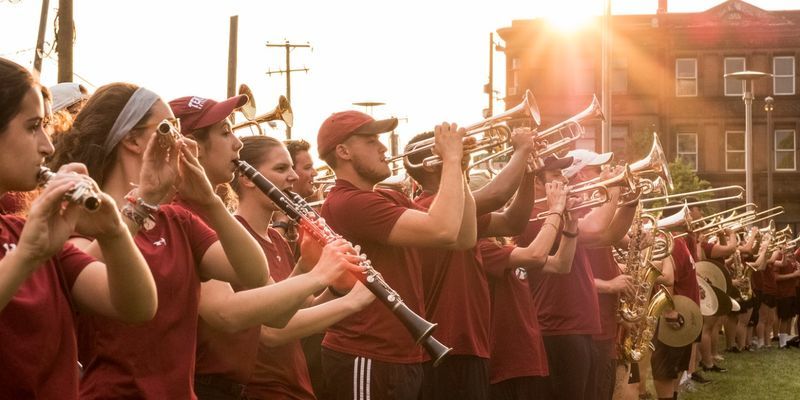 Image of Diamond Marching Band members rehearsing.
