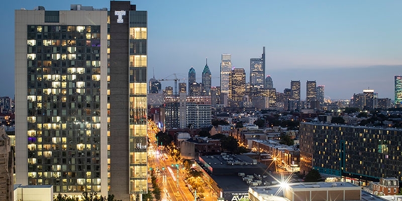 Morgan Hall and the Philadelphia skyline