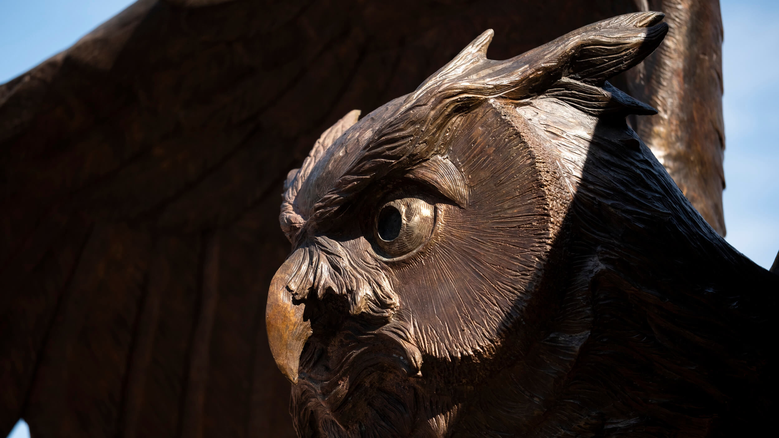 An Owl statue spreads its wings on Temple's Main Campus.