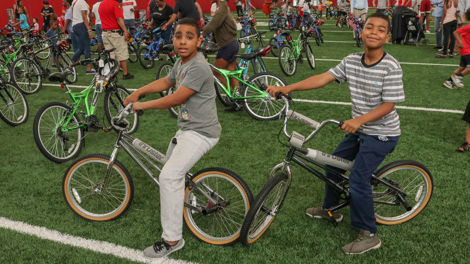 young boys on their new bicycles