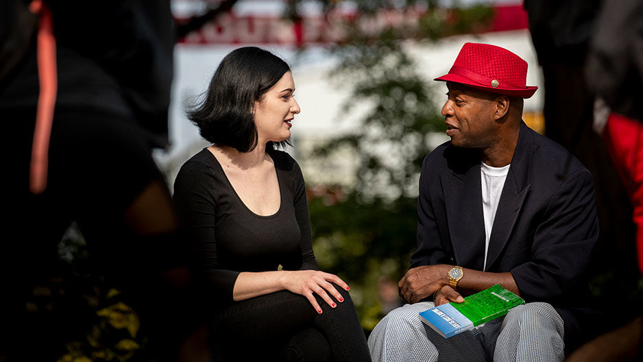 Temple Libraries staffer Emily Schiller and Tony Ransome