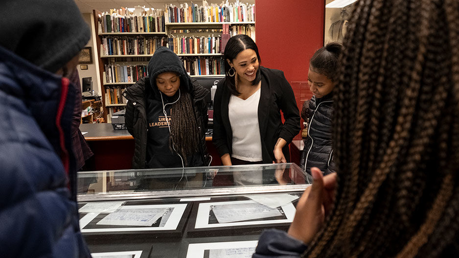 Students and program coordinator visit the Blockson Collection