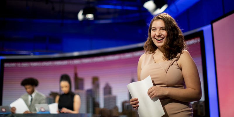 Image of students in the TUTV studio.