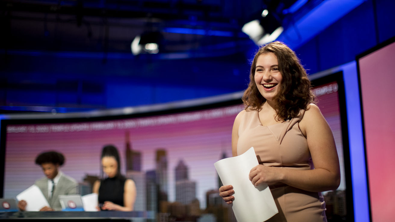 Image of students in the TUTV studio.