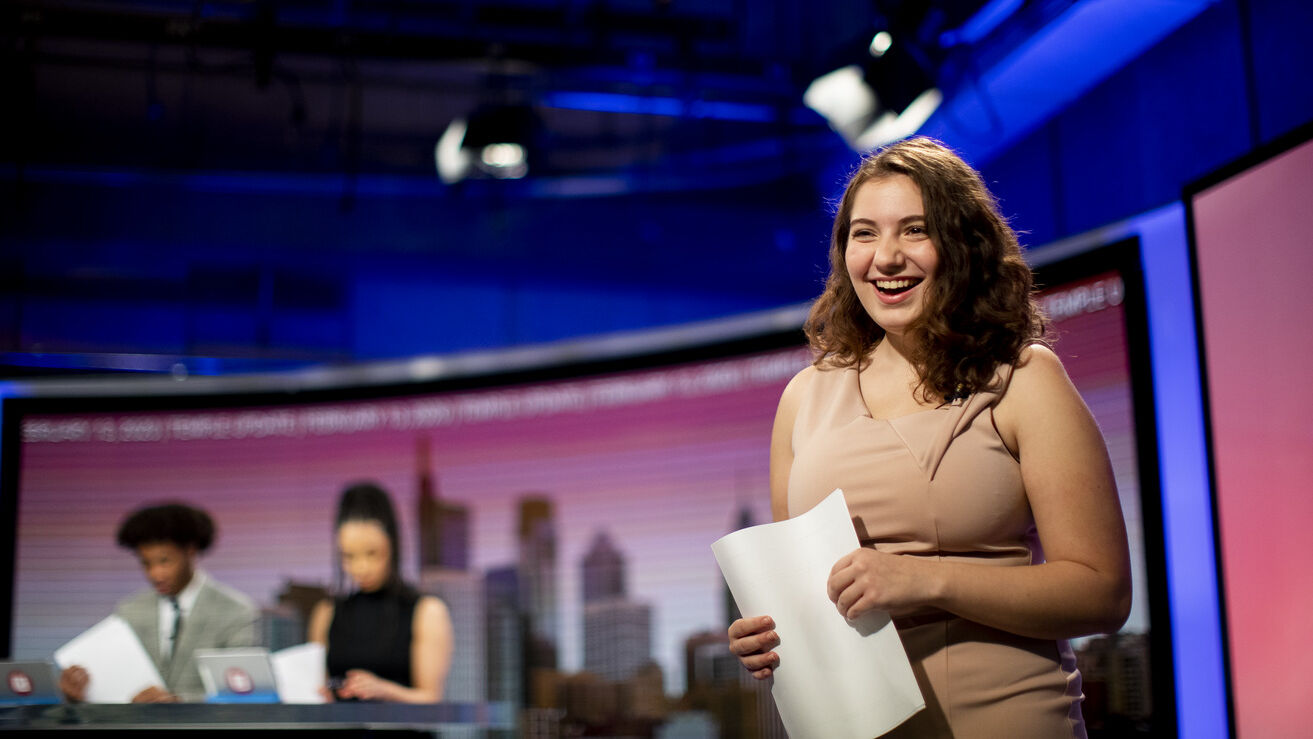 Image of students inside the TUTV studio.