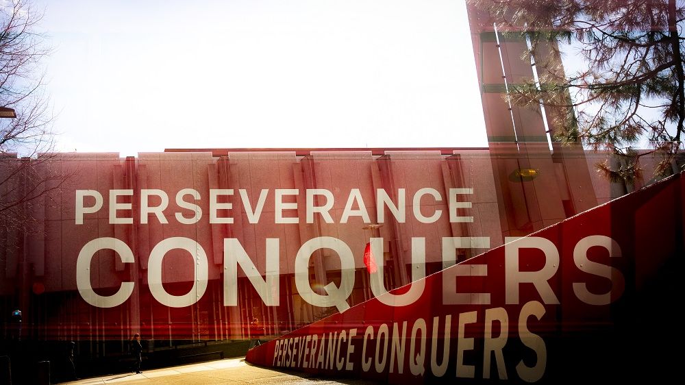 The Perseverance Conquers mural on Main Campus. 