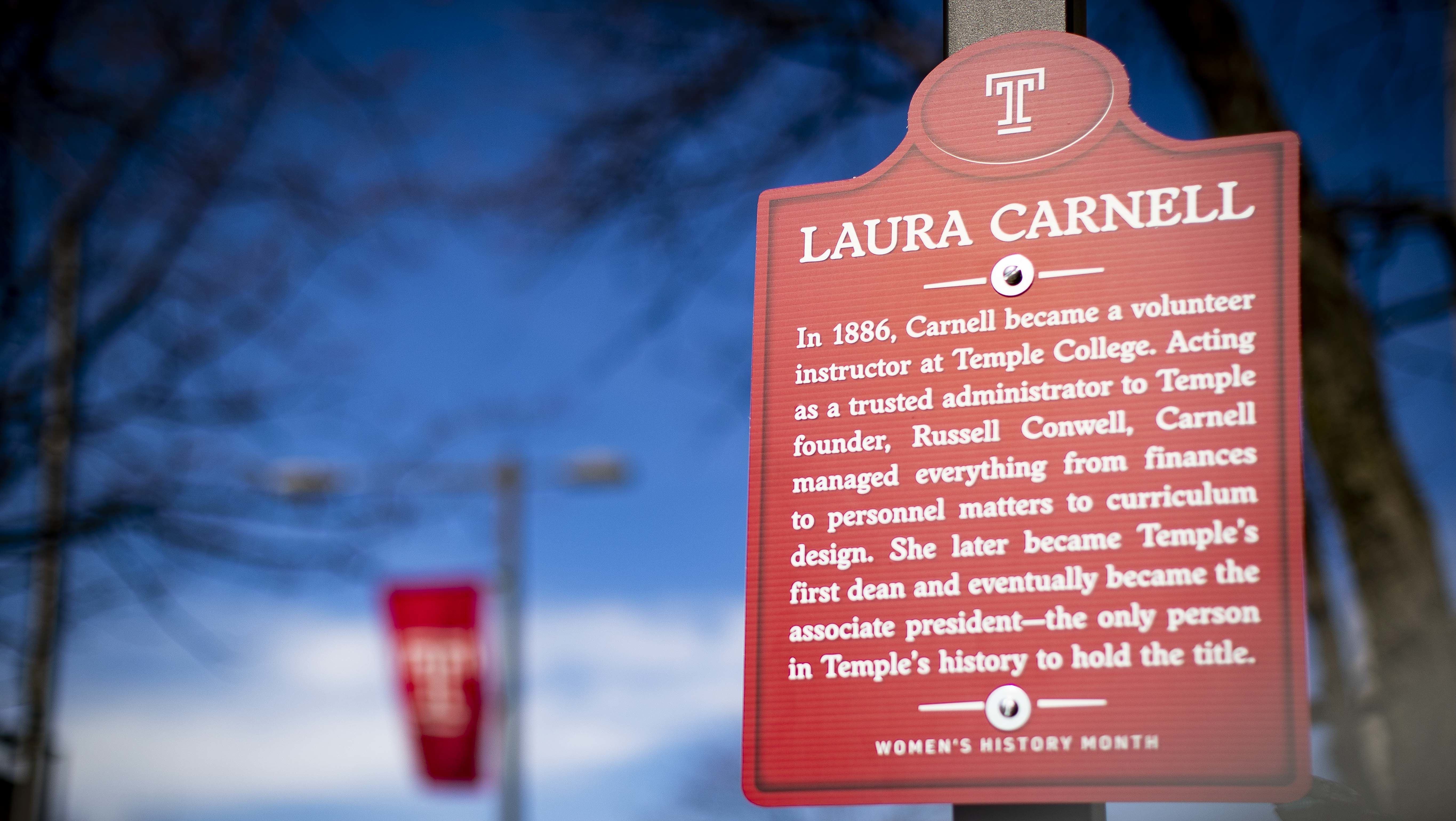 One of the historic markers installed on campus in honor of Women’s History Month.