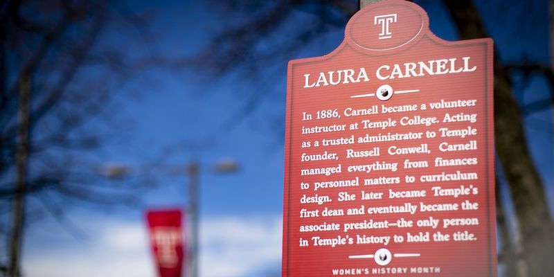 One of the historic markers installed on campus in honor of Women’s History Month.
