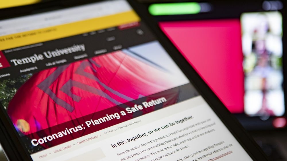 A tablet device on Temple's return to campus website.