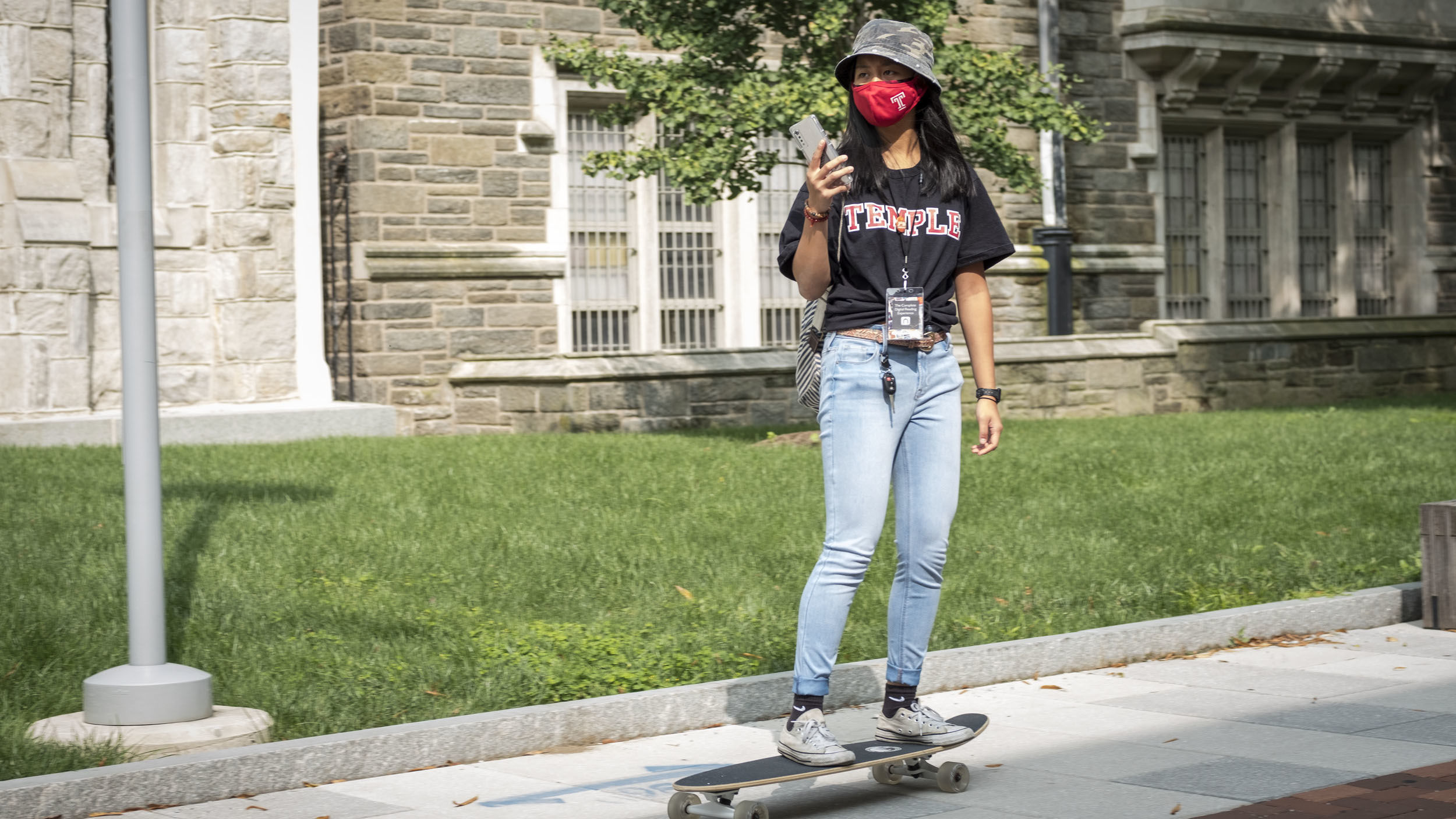 a student skateboarding