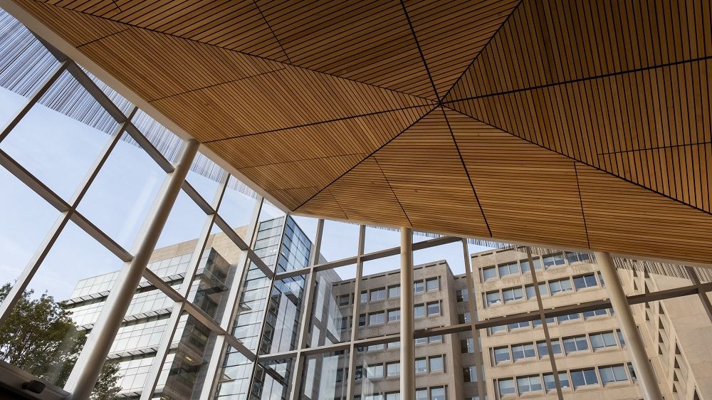 Inside the new atrium in Anderson Hall.