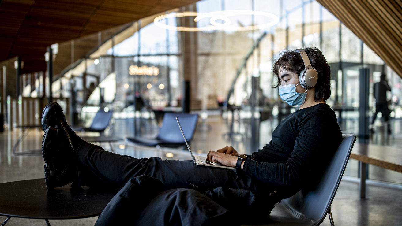 Image of a student at work in Charles Library.