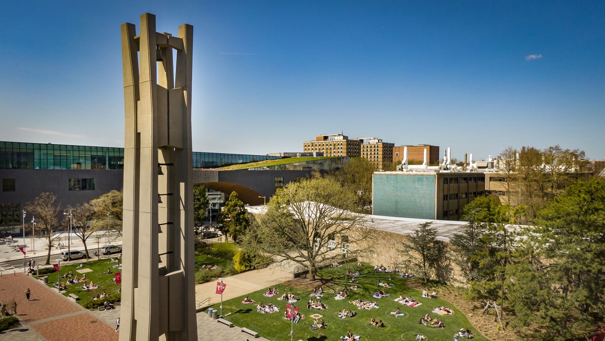 Aerial shot of Temples Bell Tower.