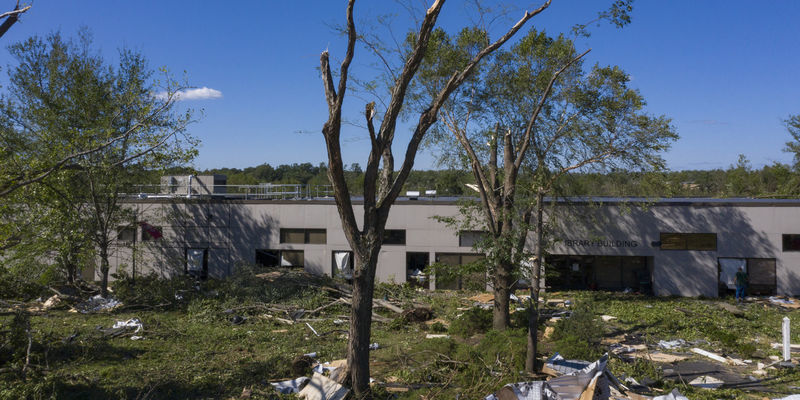Tornado damage at Ambler Campus.
