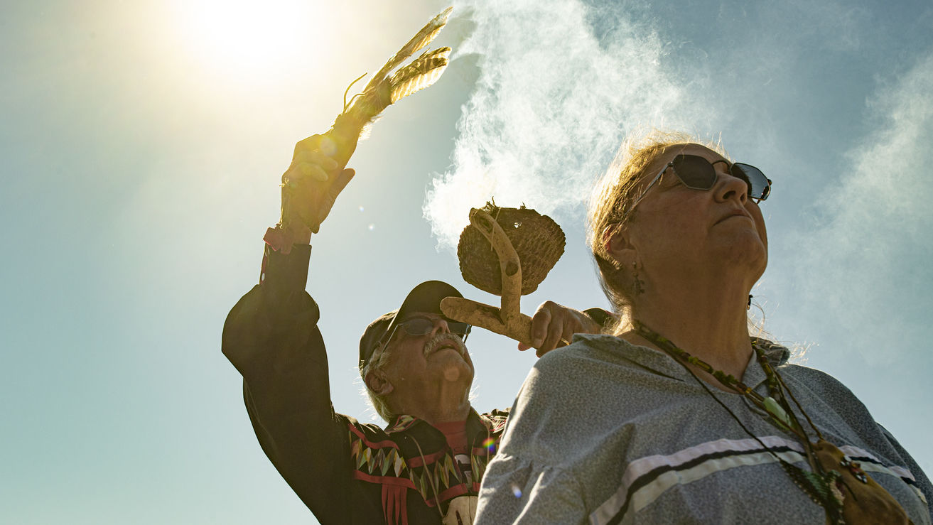 members of the Lenape Nation of Pennsylvania during a healing ceremony.