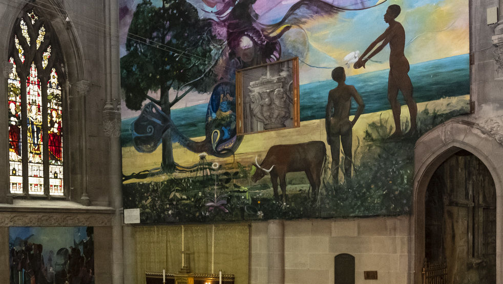 a mural inside the Church of the Advocate. 