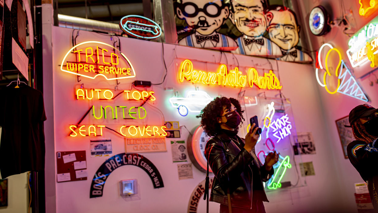 Image of students exploring the Neon Museum