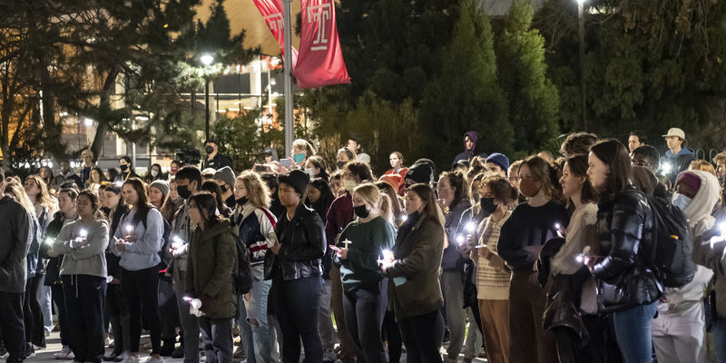 Students participate in a candlelight vigil on Main Campus.