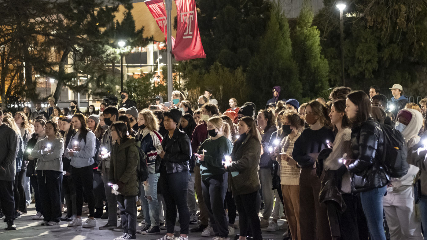Students participate in a candlelight vigil on Main Campus.
