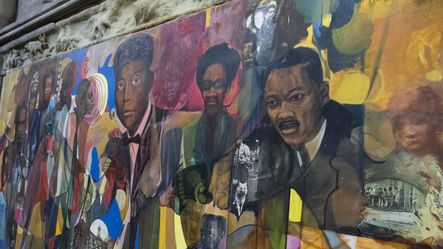 Image of Black history mural inside the Church of Advocate.