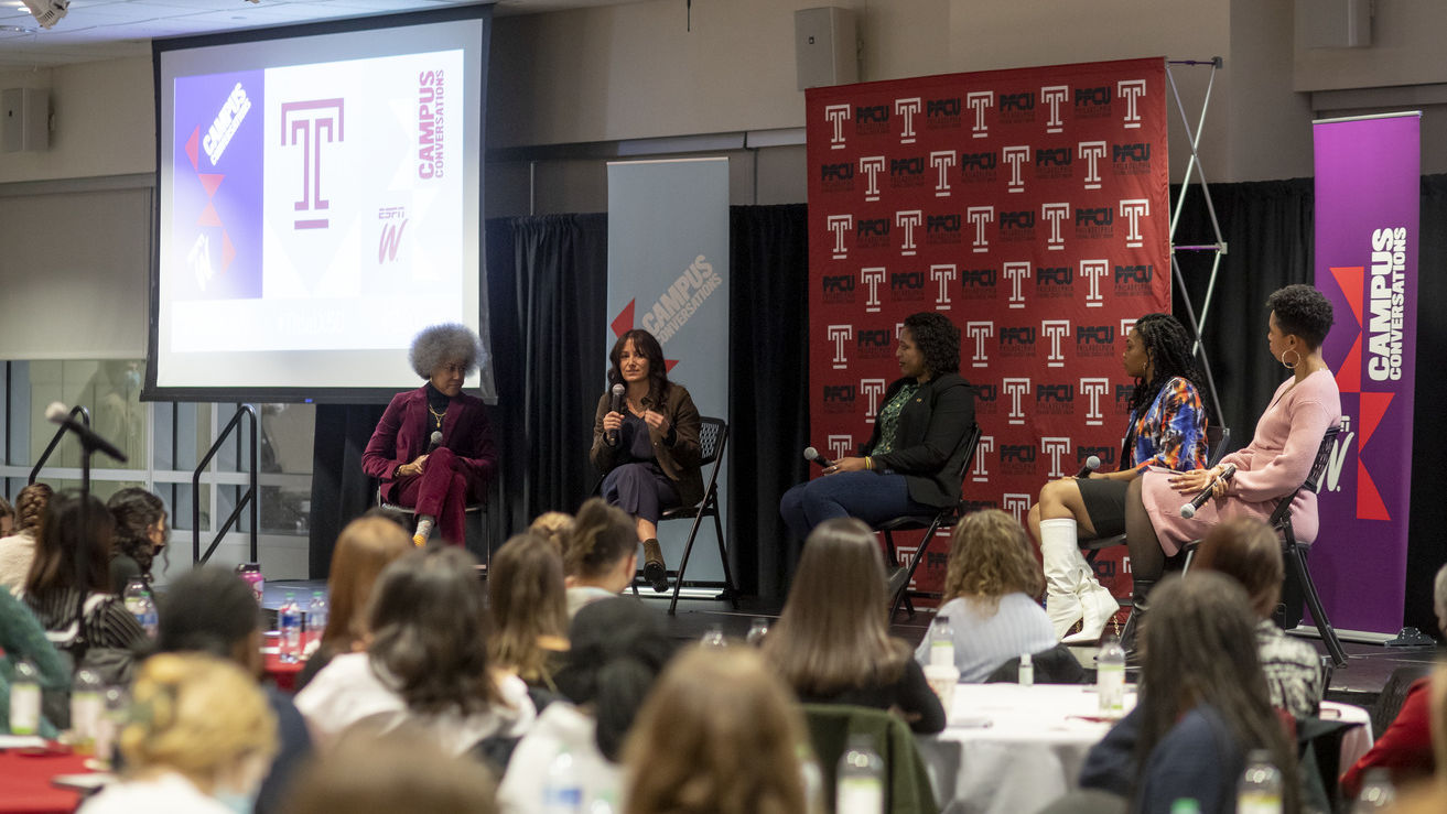 Image of the panel members at Tuesday night’s Campus Conversations event.