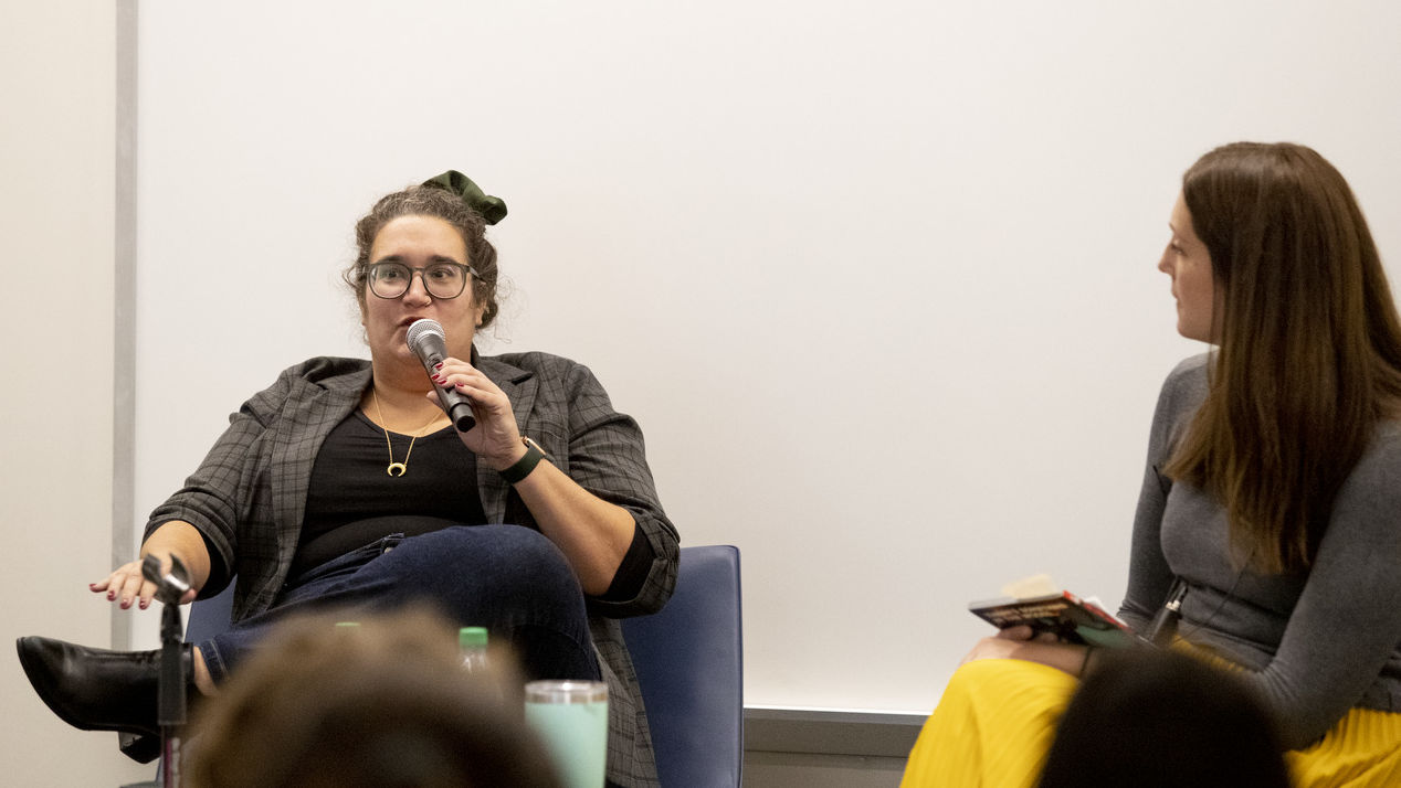 Carmen Maria Machado sitting next to Liz Moore