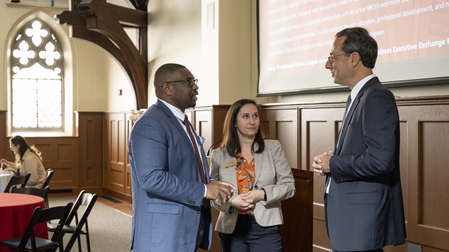 Image of Kendell Monk, Kristen Gallo and Provost Gregory Mandel.