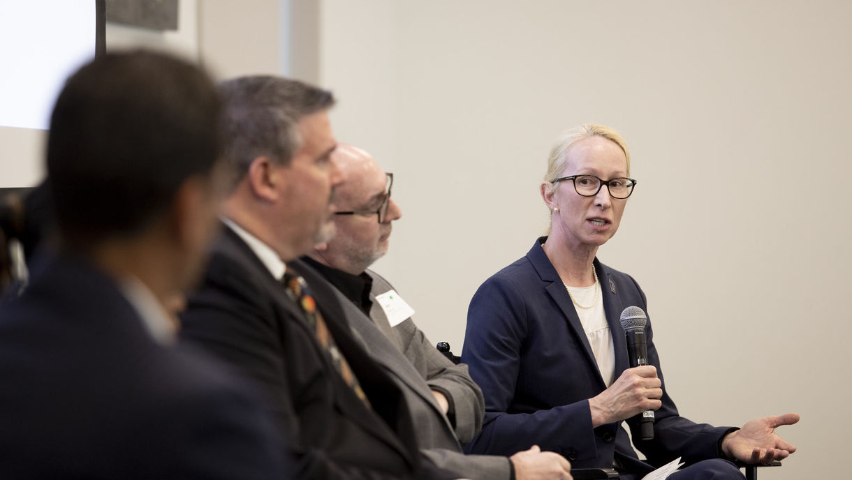 Jennifer Griffin and others speak at a Chamber of Commerce forum. 