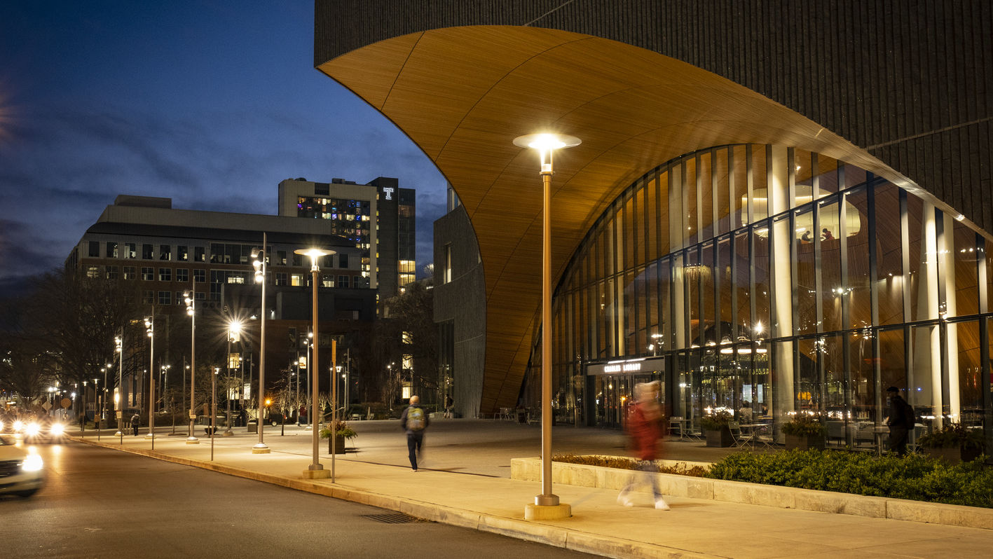 Charles Library at night 