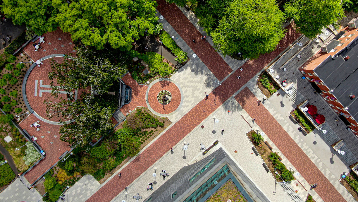 arial photo of Temple campus