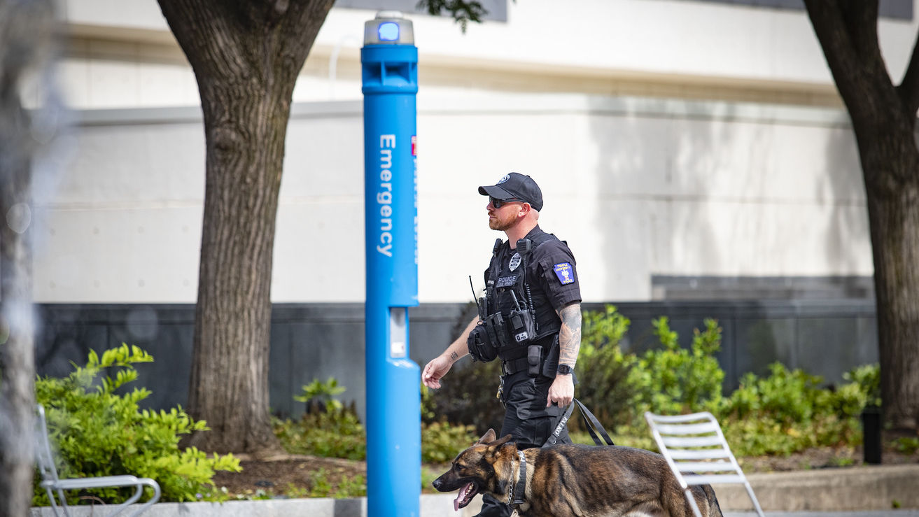 TUPD office with K-9 officer pictured.
