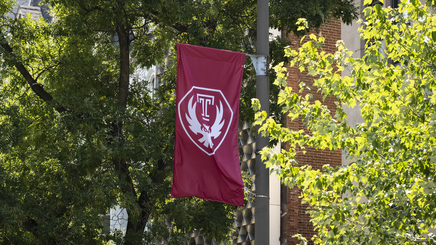 The Temple flag with the new Owl mark