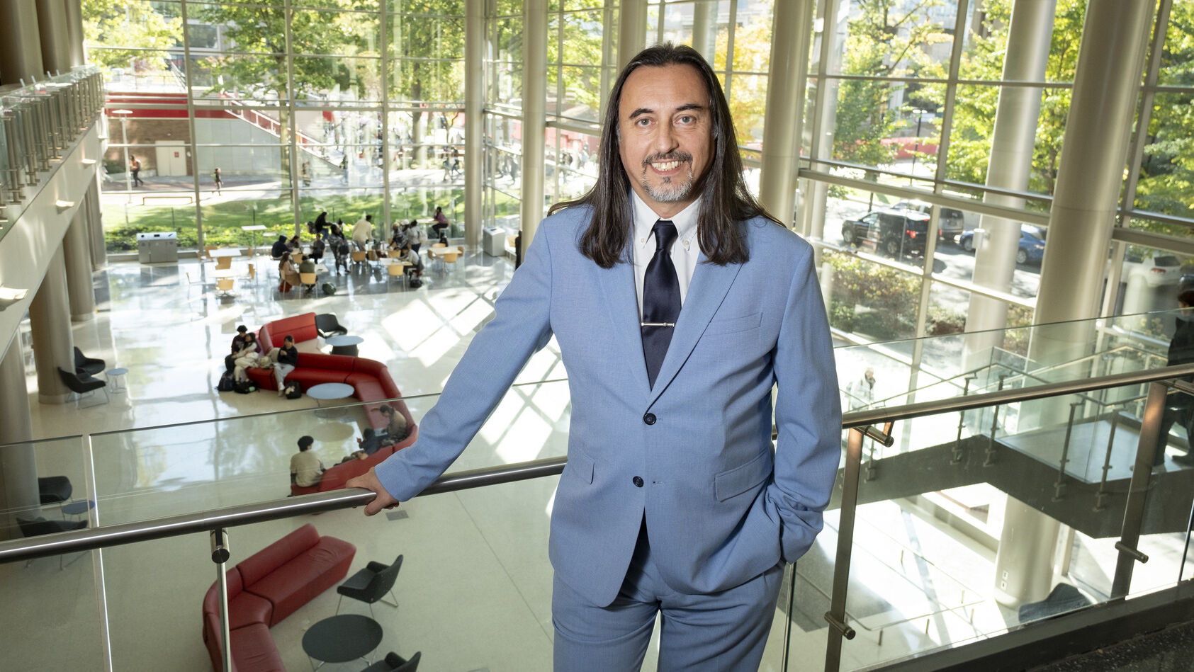 Dean Miguel Mostafá standing near the railing in the Science and Education Research Center