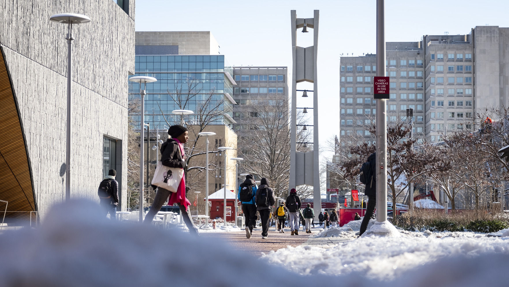 A winter scene of campus.