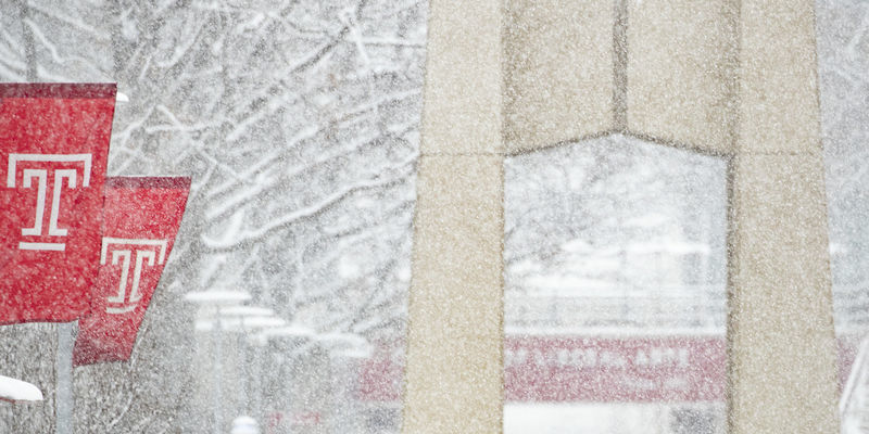 Snowy scene on campus.