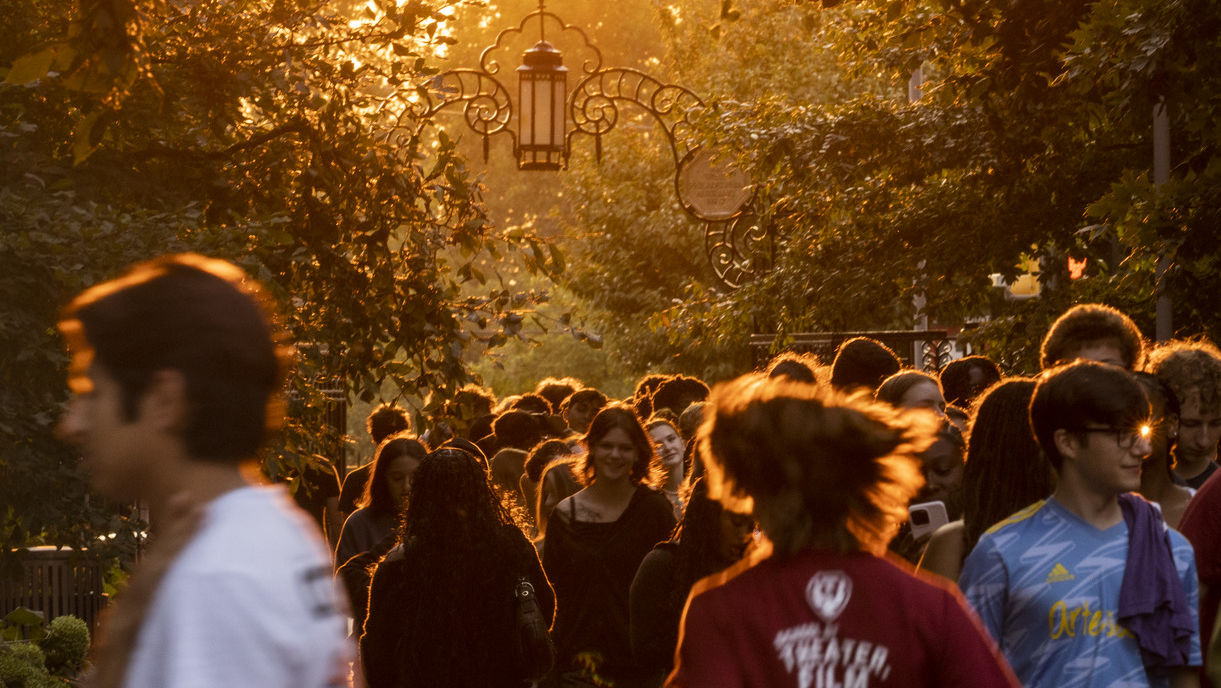 A evening shot of campus.