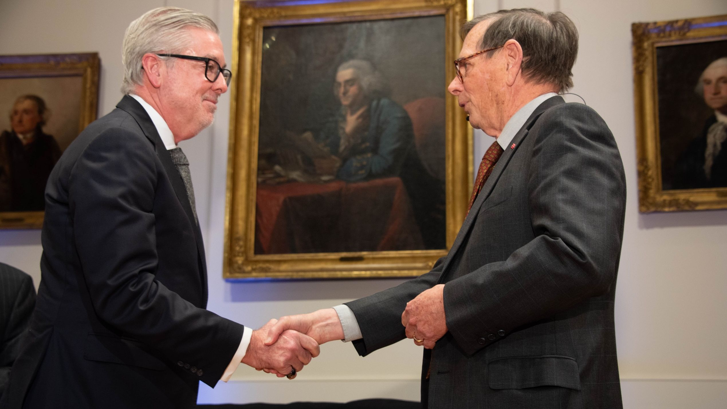 A picture of President John Fry being inducted into the American Philosophical Society.