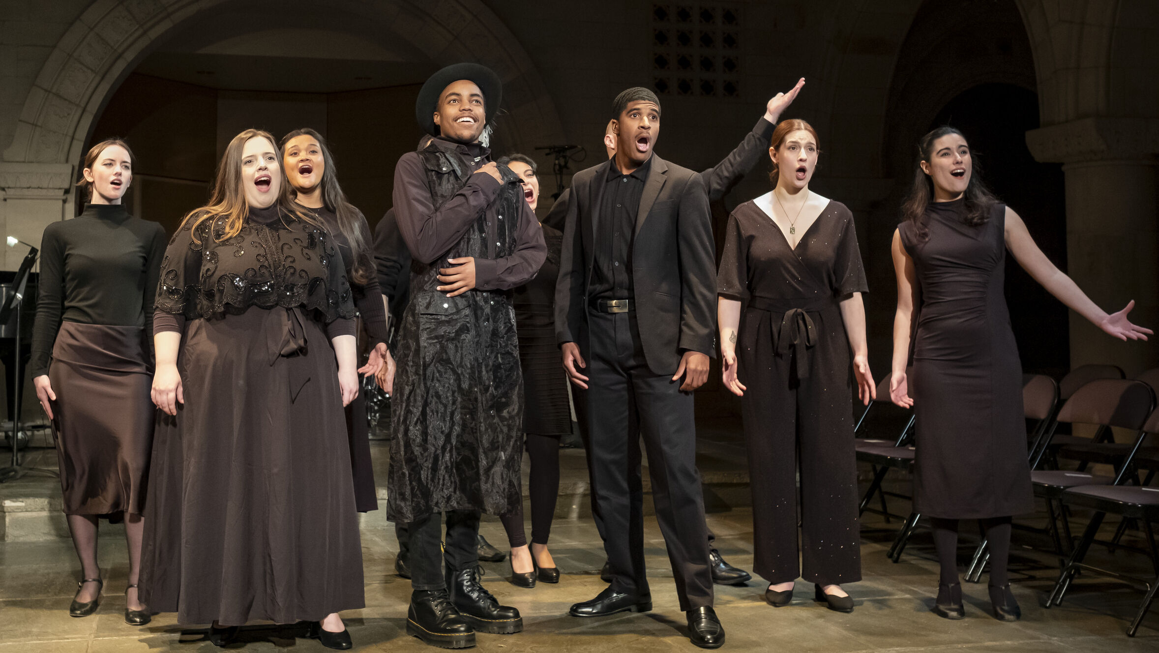 The cast of The Beggar's Trio on stage