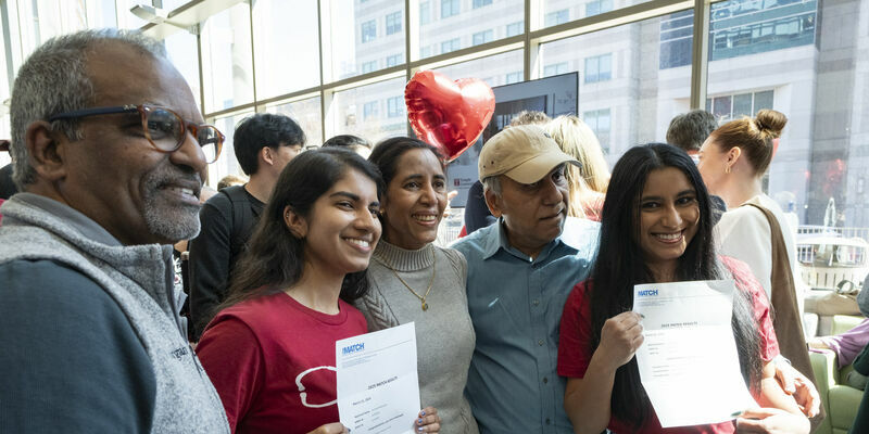 Students and their family celebrating Match Day 2025 at Temple's Lewis Katz School of Medicine.
